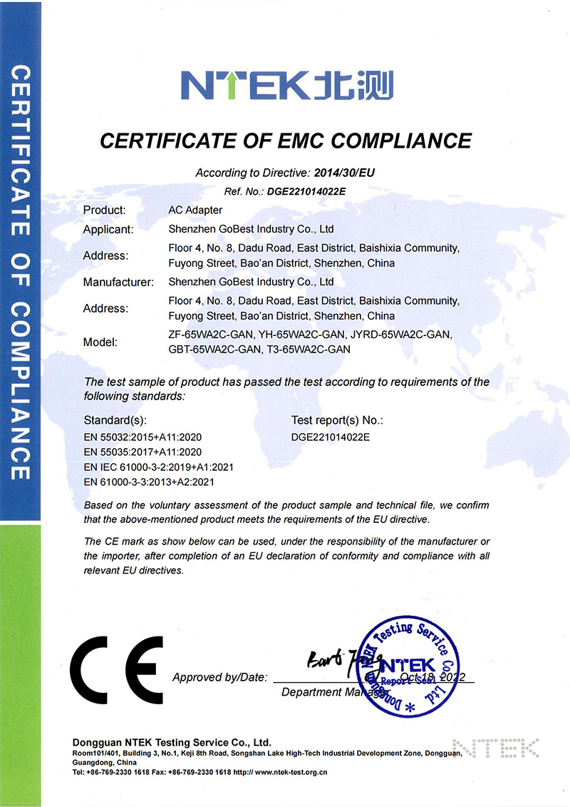 65W氮化镓CE认证